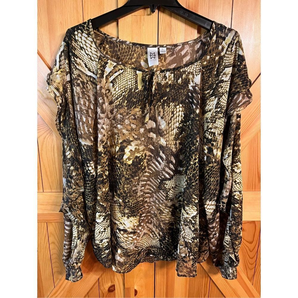 Marc Bouwer Flutter Draped Ruffle Long Sleeve Multi Printed Top Size XL (2843)
